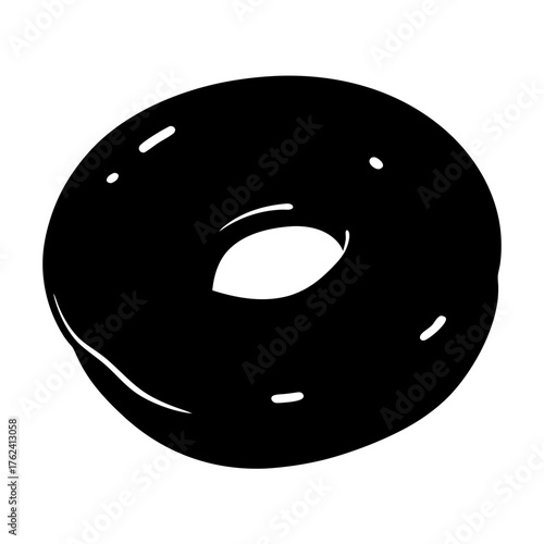 Vector art of a delectable black donut, showcasing its smooth, glossy surface and inviting circular shape, tempting with its sweet allure