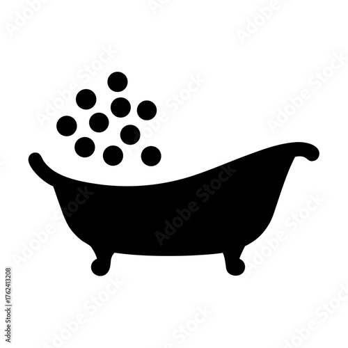 Vector art of a silhouette of a bathtub filled with bubbles, , representing relaxation, cleanliness, and personal care in a simple design
