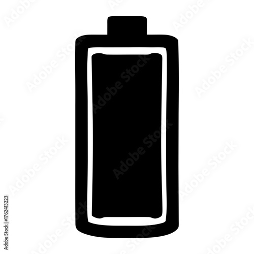 Vector art of a black and white drawing of a battery with a low charge, , indicating power depletion and the need for recharging