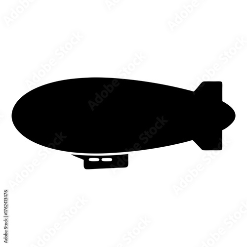 Vector art of a black silhouette of an airship, a lighterthanair aircraft that is powered and steerable, used for transportation