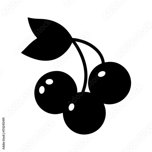 Illustration of three cherries with a leaf, , showcasing a simple yet elegant design suitable for various applications