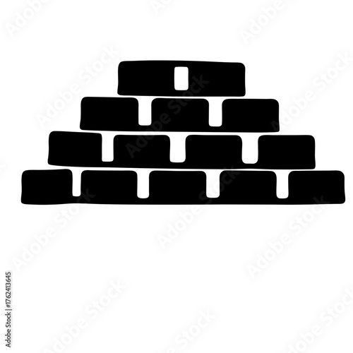 Four black block structures arranged in ascending order of height on a white background