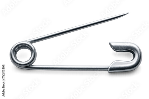 Silver metal safety pin on transparent background