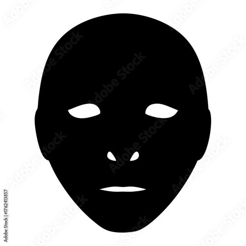 Vector art of a stark black silhouette of a faceless human head, presented in a frontal view, , creating a minimalist and abstract aesthetic