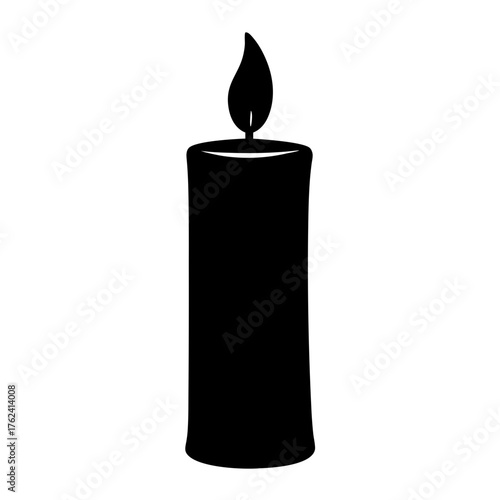 Vector art of a black candle with a bright flame, casting a soft glow and creating a warm, inviting atmosphere in the darkness