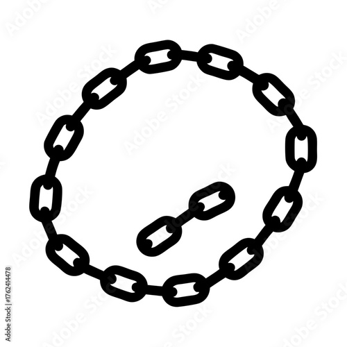 Vector art of a black and white drawing of a chain, , that is broken and not connected, with a few links detached from the rest