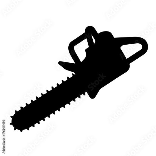 Vector art of a black silhouette of a chainsaw, , with a sharp blade and a handle for cutting wood and other materials with power