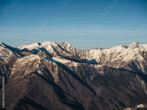 Winter mountain landscape, snowy peaks