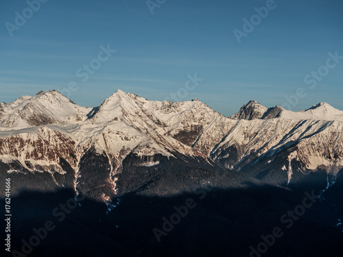 Winter mountain landscape, snowy peaks