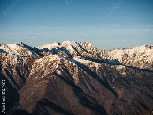 Winter mountain landscape, snowy peaks