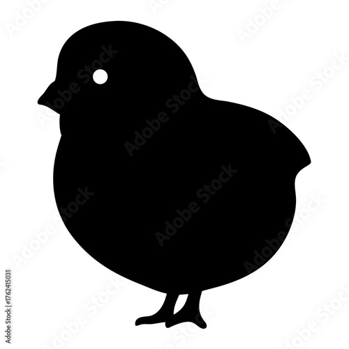 Vector art of silhouette of a charming chick, highlighting its plump body, small beak, and dainty legs in a clean and elegant style