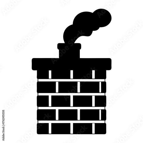 Illustration of a brick chimney with smoke coming out of it, creating a simple yet striking visual element