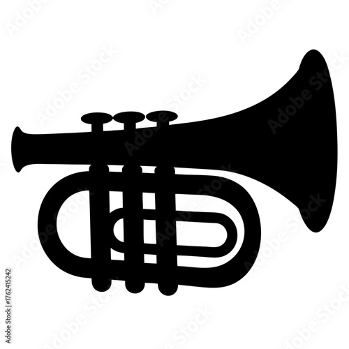 Vector art of silhouette of a trumpet, showcasing its intricate design and musical form against a clean, uncluttered backdrop for clarity