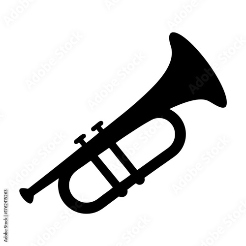 Vector art of a simple black trumpet illustration, showcasing the elegance and musicality of this iconic brass instrument in a minimalist style