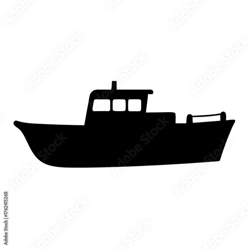 Vector art of a sleek black silhouette of a boat, capturing the essence of maritime transport, adventure, and nautical themes in design