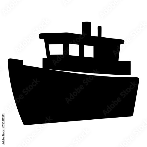 Vector art of a black silhouette of a boat, representing maritime transport, adventure, and nautical themes, perfect for logo or icon design