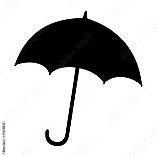 Vector art of black umbrella, a classic symbol of protection from rain and sun, rendered in a simple yet elegant silhouette design