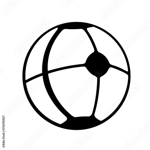 Vector art of a simple black and white illustration of a ball, resembling a globe or soccer ball, often used in sports and educational contexts