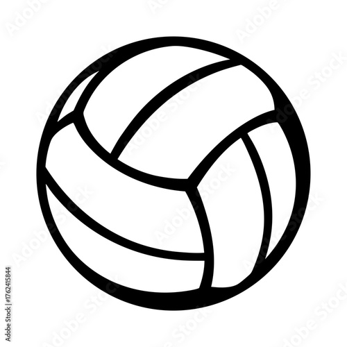 Vector art of a black and white volleyball, showcasing its curved panels and spherical form, commonly used in competitive sports and recreational games