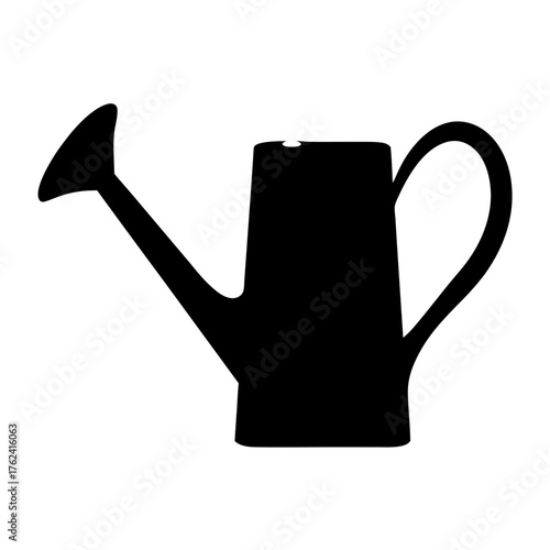 Vector art of watering can silhouette, a classic garden tool for hydrating plants, featuring a spout and handle for easy and precise watering