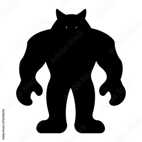 Vector art of a silhouette of a muscular monster standing tall, showcasing strength and power, ideal for fantasy or gaming content