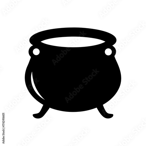 Vector art of a black cauldron, with small handles, symbolizing witchcraft, potions, and magical brews, perfect for halloween and fantasy