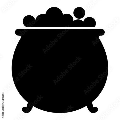 Vector art of a black cauldron, filled with bubbling potion, evoking magic, mystery, and the enchantment of a witchs brew