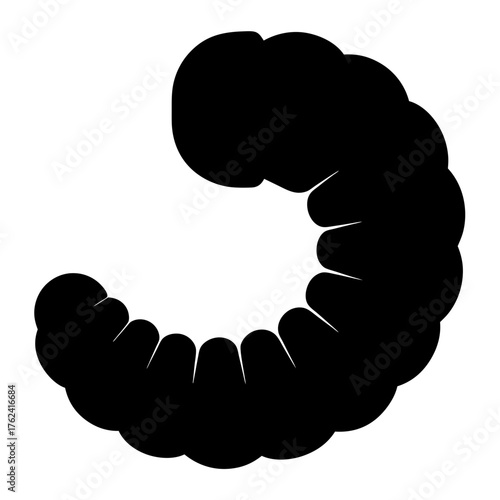 Vector art of silhouette of a worm, showcasing its unique segmented body and curved shape, creating a visually interesting pattern