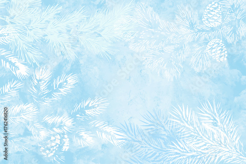 white branches of a pine tree on a  background blue background.ai