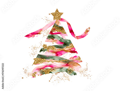 Minimalist blank-designed Christmas tree on a white background. Clean and modern holiday concept for design use.