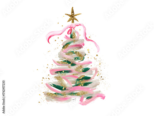 Minimalist blank-designed Christmas tree on a white background. Clean and modern holiday concept for design use.