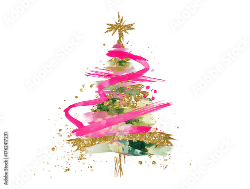 Minimalist blank-designed Christmas tree on a white background. Clean and modern holiday concept for design use.