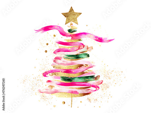 Minimalist blank-designed Christmas tree on a white background. Clean and modern holiday concept for design use.
