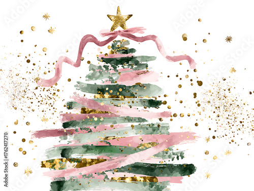 Minimalist blank-designed Christmas tree on a white background. Clean and modern holiday concept for design use.