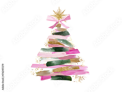 Minimalist blank-designed Christmas tree on a white background. Clean and modern holiday concept for design use.