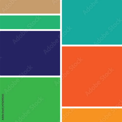 Modern Bento Grid Layout Template . bento box photo frame collage layout. Light mood board mockup horizontal banner. Colorful trendy geometric brick layout collection.