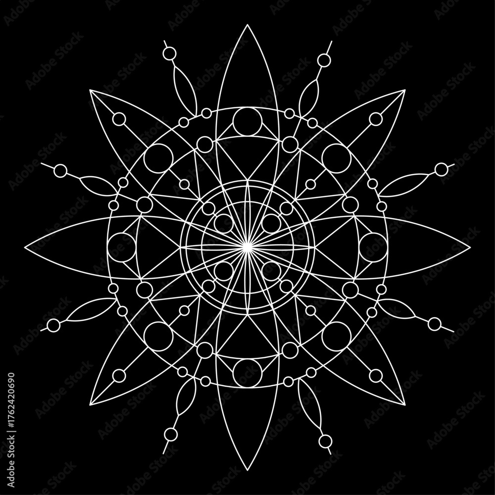 Fototapeta premium Artistic mandala design with random patterns on a black background.