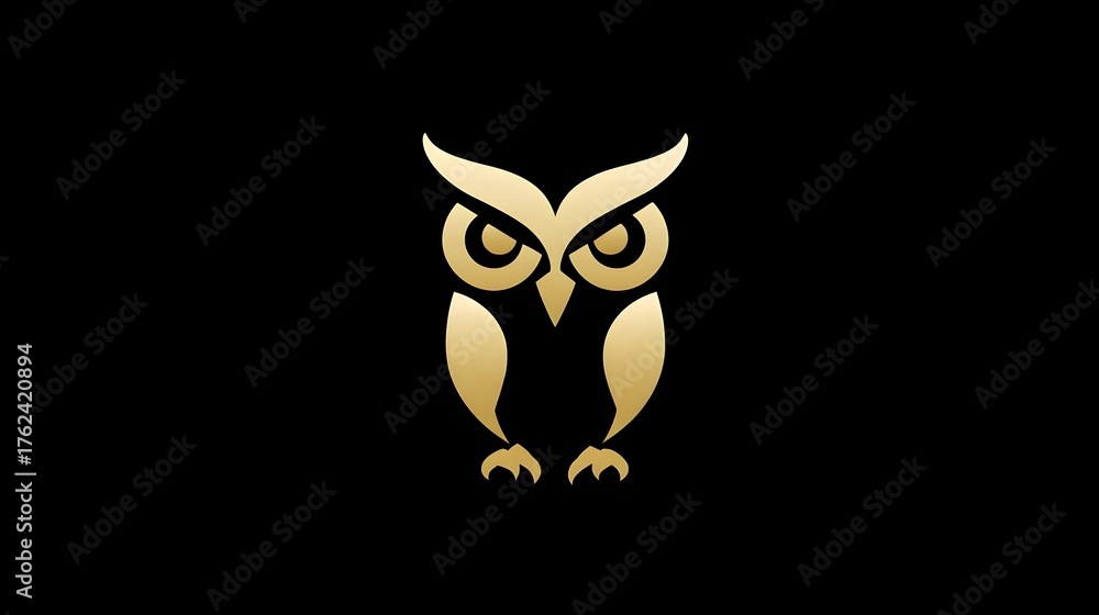 Fototapeta premium Minimalist gold owl logo, elegant and wise design with clean lines. Concept: Branding, luxury logo design, wisdom and knowledge symbolism, modern and elegant aesthetics, premium brand identity