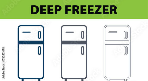 Deep Freezer Two Door Refrigerator Vector Illustration, Modern Top Freezer Kitchen Appliance in Minimal Realistic Design Style