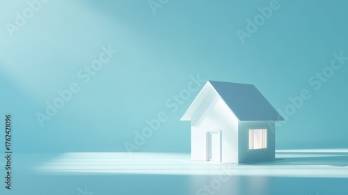 Wallpaper Mural Minimalist White House Model on Light Blue Background with Soft Shadows and Sunlight Creating a Serene and Calm Atmosphere for Real Estate and Home Themes Torontodigital.ca