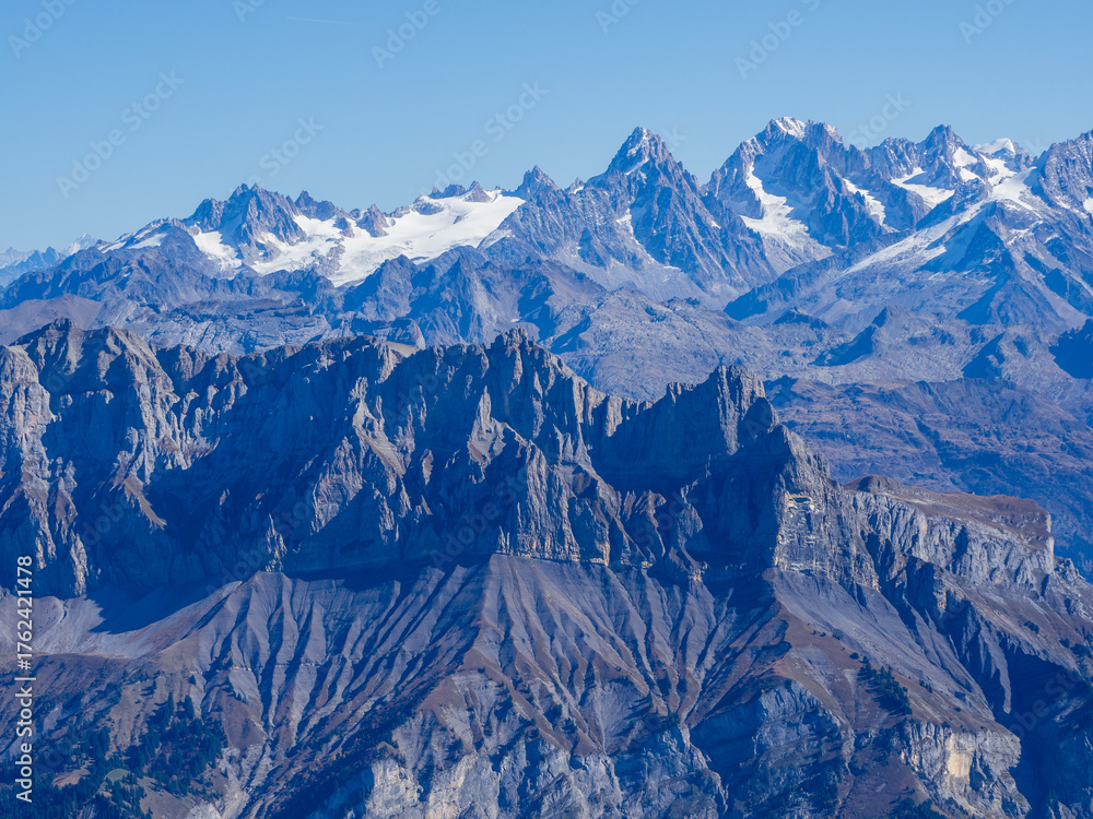 Fototapeta premium Alpine Peaks and Glaciers View from Pointe Percée Summit