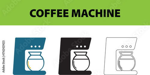 Coffee Maker Vector Illustration – Drip Coffee Machine with Round Glass Carafe, Modern Kitchen Appliance and Brewing Concept Art