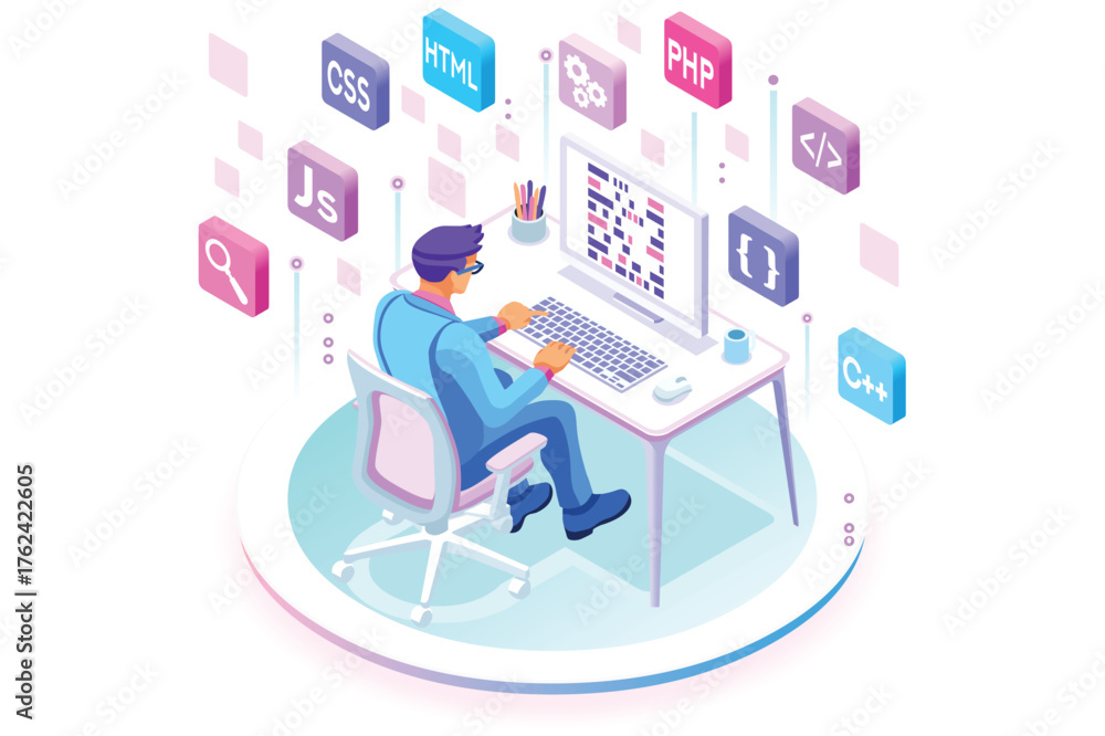 Fototapeta premium Programmer of engineers team illustration