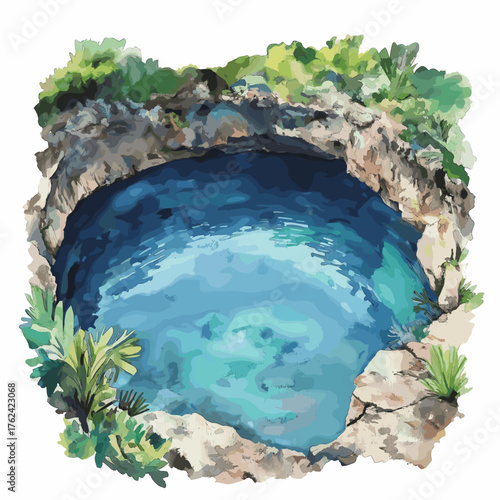 Blue Hole in Jamaica. Blue Hole in Jamaica hand drawn watercolor illustration