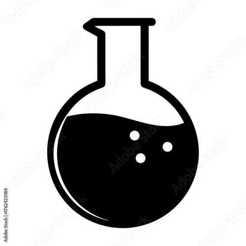 Round bottom flask chemistry lab equipment science experiment glassware black and white vector icon