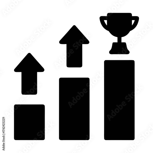 Growth chart with trophy vector illustration success achievement and progress business concept