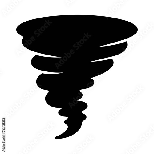 Illustration of a black tornado funnel cloud swirling storm vector weather disaster graphic design