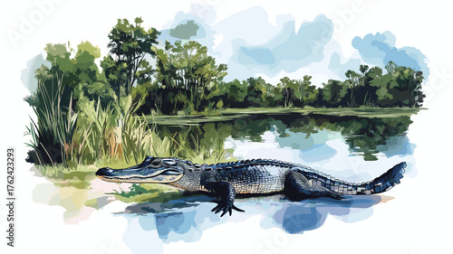 Everglades National Park. Everglades National Park hand drawn watercolor illustration