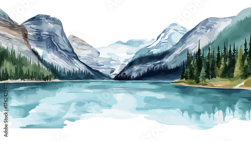Lake Louise. Lake Louise hand drawn watercolor illustration