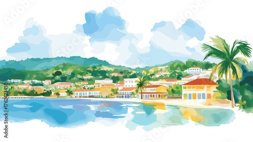 Montego Bay. Montego Bay hand drawn watercolor illustration